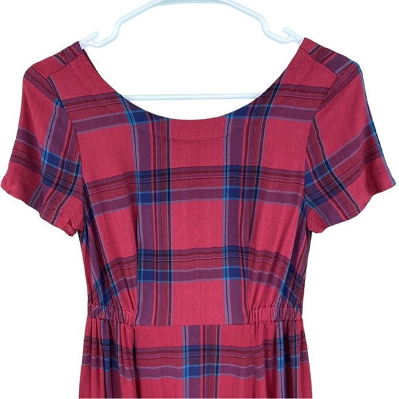 Volcom Red Plaid Short Sleeve Mini Skater Dress - Picture 2 of 14